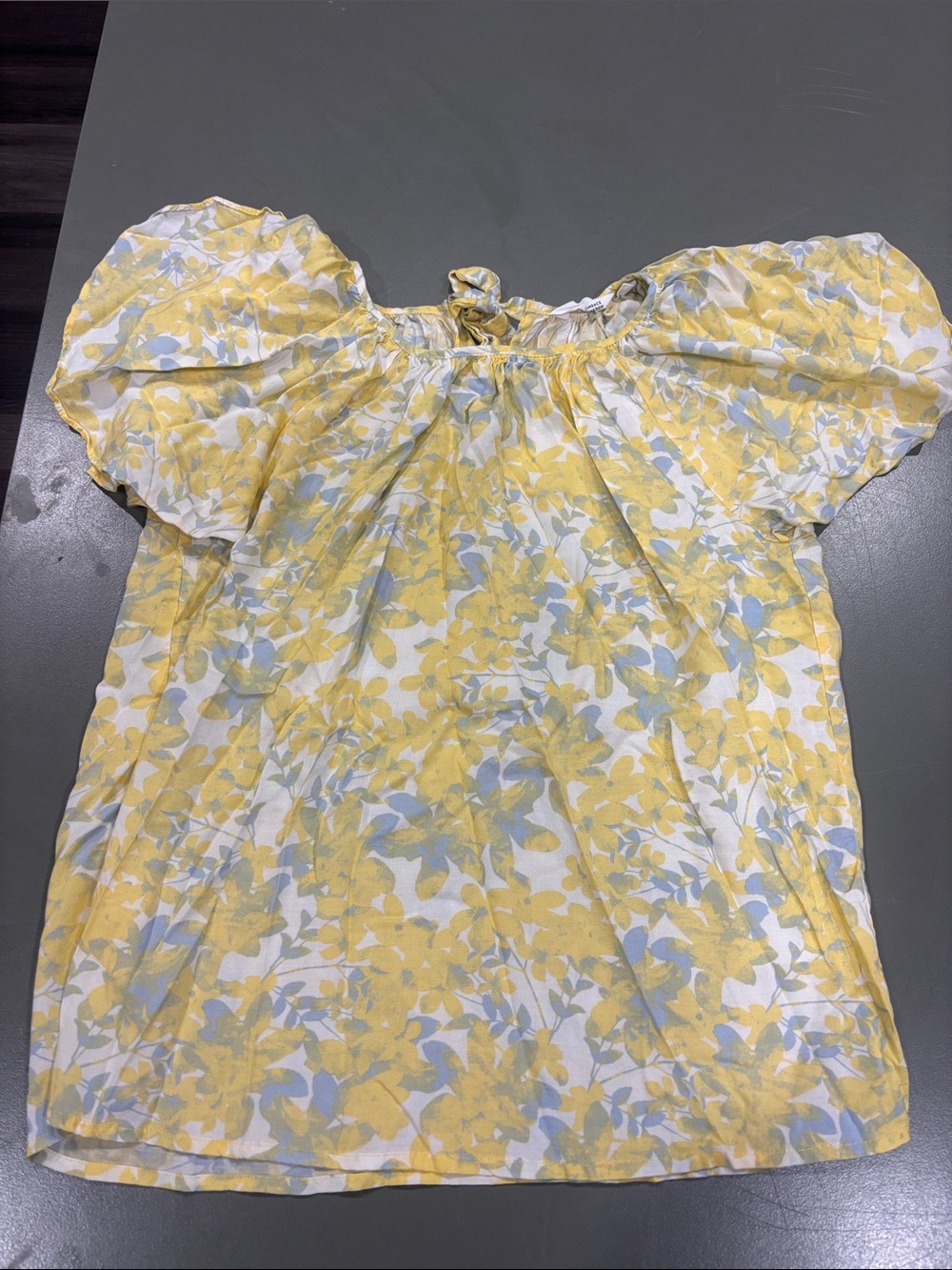 Candace Cameron Bure Yellow and Light Blue Printed Blouse.